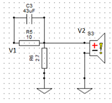 Showing V sub 1 as the incoming voltage and V sub 2 as the outgoing voltage beyond the filter